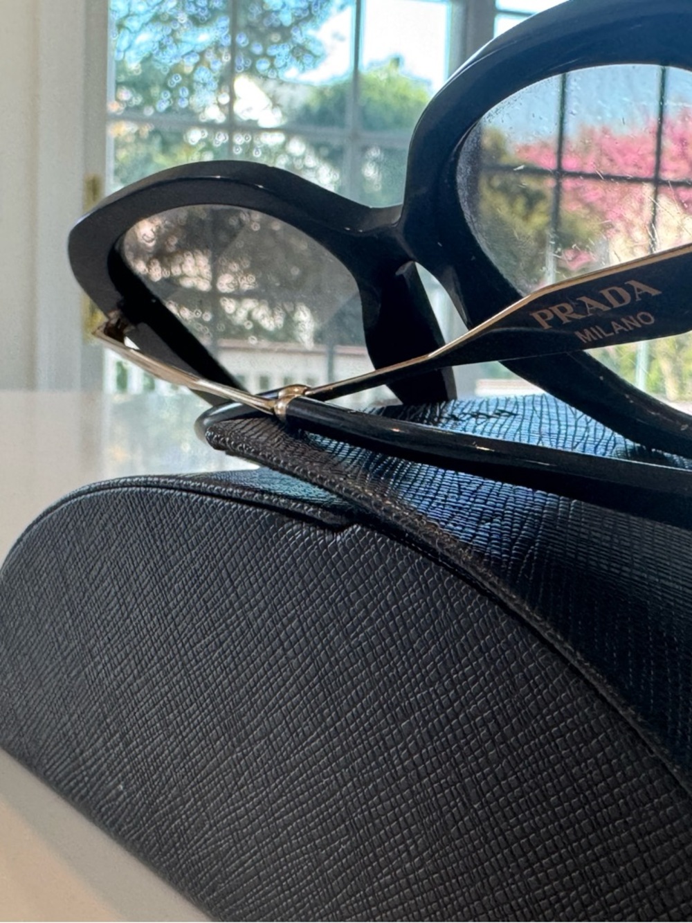 Prada Black Oversized Square Sunglasses with gold Temples - Picture 4 of 7